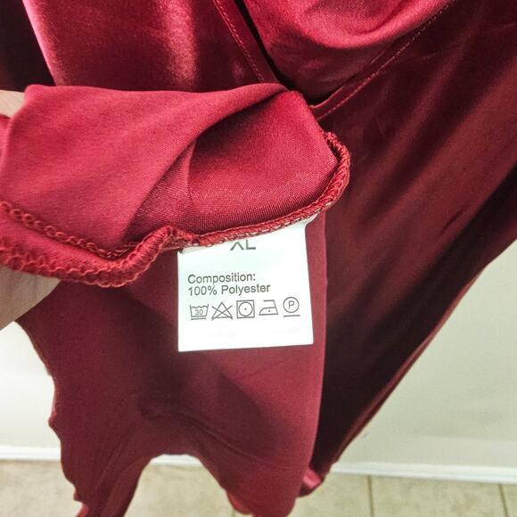 Red Satin Cowl Neck Slip Dress with Slit Size XL | Valentine's Day Dress - Picture 5 of 5